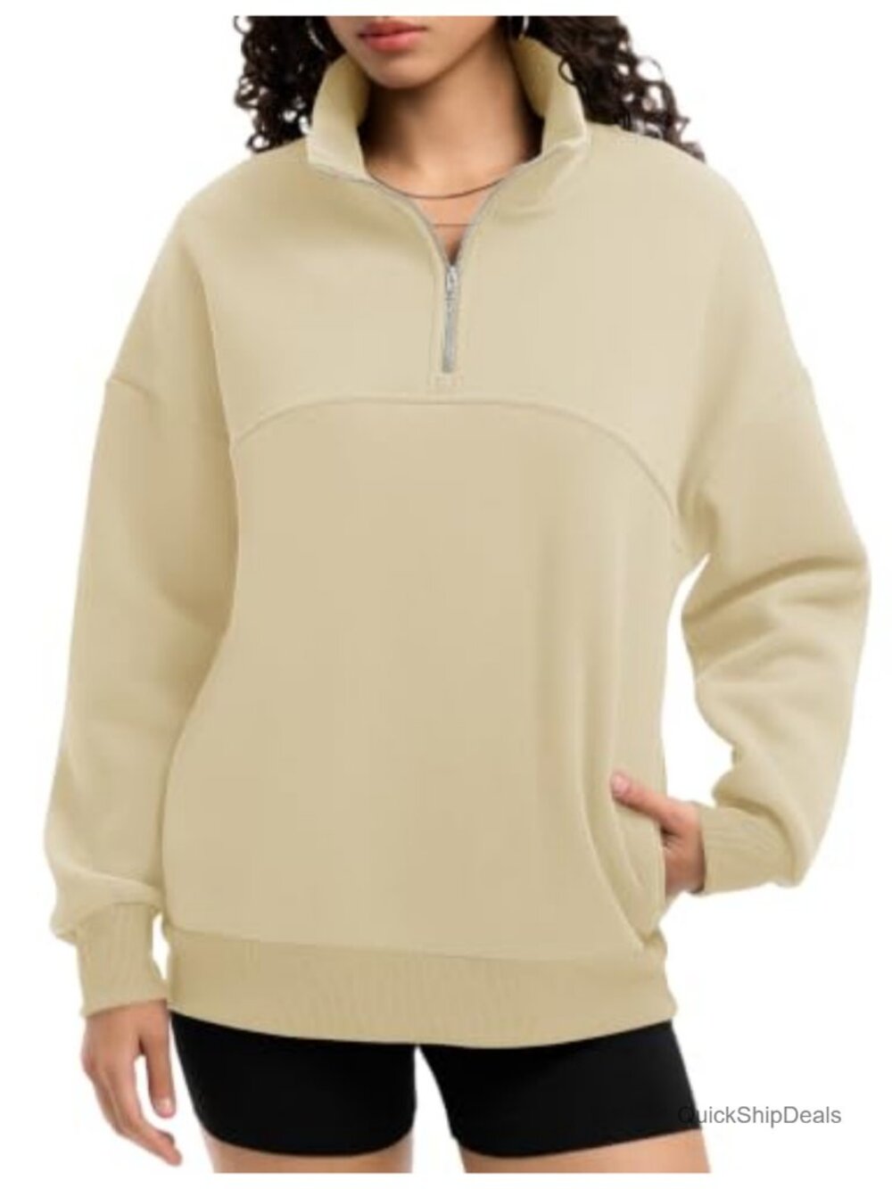 Women's Quarter Zip Fleece Pullover Sweatshirt Oversized